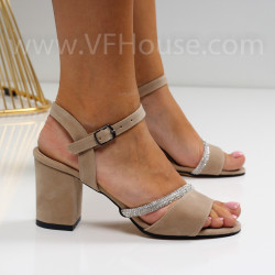 Дамски сандали на ток-040709 Beige