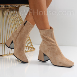 Дамски боти на ток-1110-2736 Beige