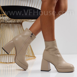 Дамски боти на ток-1110-151 Beige