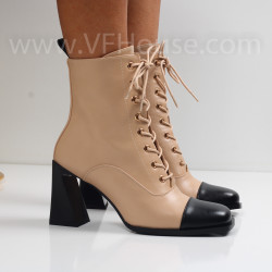 Дамски боти на ток-1110-281873 Beige/Black