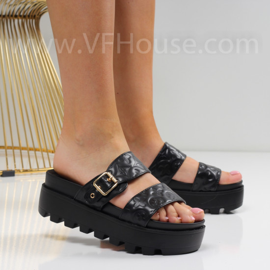 Дамски чехли на платформа-15067197-10 BLACK