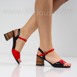 ДАМСКИ САНДАЛИ НА ТОК - 1403-184213122 RED/BLACK