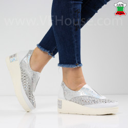 ДАМСКИ ЕЖЕДНЕВНИ ОБУВКИ НА ПЛАТФОРМА ЕСТЕСТВЕНА КОЖА - 2302-2105214207 SILVER