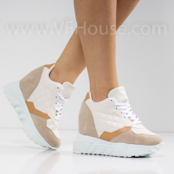 ДАМСКИ КЕЦОВЕ НА ПЛАТФОРМА - 0205-5401213413 WHITE/BEIGE