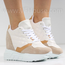 ДАМСКИ КЕЦОВЕ НА ПЛАТФОРМА - 0205-5401213413 WHITE/BEIGE