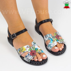 ДАМСКИ САНДАЛИ ЕСТЕСТВЕНА КОЖА - 1306-2123213311 BLACK/FLOWER