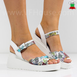 ДАМСКИ САНДАЛИ НА ПЛАТФОРМА ЕСТЕСТВЕНА КОЖА - 1008-2128213501 WHITE/FLOWER
