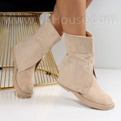 Дамски боти-2510-259718574 Beige Velvet