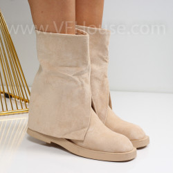 Дамски боти-2510-259718574 Beige Velvet