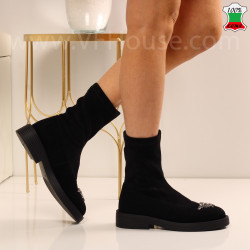 Дамски боти естествен велур-2410-68385548 Black