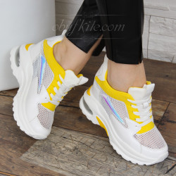 ДАМСКИ КЕЦОВЕ НА ПЛАТФОРМА 2901-1751946 WHITE-YELLOW