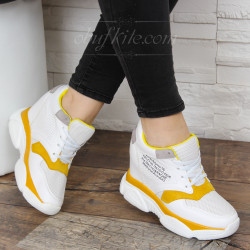 ДАМСКИ КЕЦОВЕ НА ПЛАТФОРМА 1202-181071935 WHITE-YELLOW