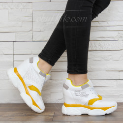 ДАМСКИ КЕЦОВЕ НА ПЛАТФОРМА 1202-181071935 WHITE-YELLOW