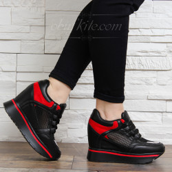 ДАМСКИ КЕЦОВЕ НА ПЛАТФОРМА 1602-JG31935 BLACK-RED