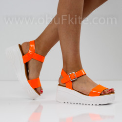 ДАМСКИ САНДАЛИ НА ПЛАТФОРМА - 2404-6032004 ORANGE NEON